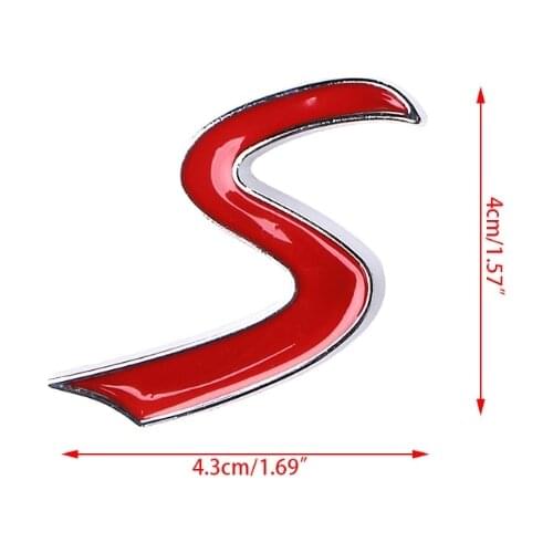 Chrome Metal Red S Car Tail Emblem Badge Decal Sticker For BMW Mini Cooper