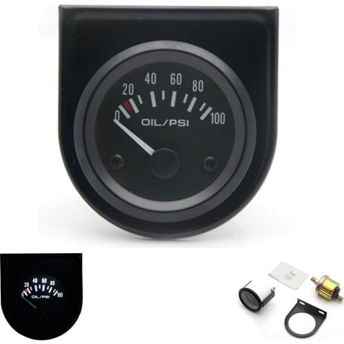 Oil Pressure Gauge Meter 0-100PSI White LED Light 2" 52mm Universal Car Black Analog