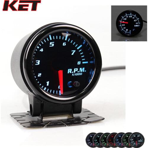 KET Universal 2" 52mm Smoked Digital Color RPM Tacho Tachometer Gauge Meter with bracket car gauge