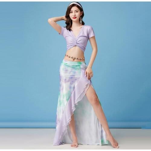 Belly Dance Costume Practice Set Indian Oriental Dance Sexy Split Top+Skirt Belly Dancing Wear Professional Practice Wear