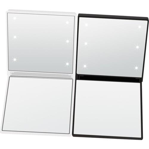 Square Cosmetic Mirror Dual Sided Illuminated Foldable 6 LED Light Travel Foldable Durable