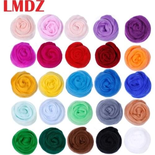 LMDZ 25 Colors Wool Roving Needle Felting Wool Yarn Roving Wool DIY Spinning Fibre Wool for Needle Felting 10g/Color Total 250g