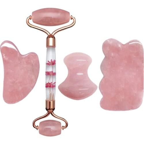 Massager For Face Natural Gouache Scraper Rose Quartz Eternal Flower Jade Roller Scraper For Face Gua sha Massage Tool Skin Care