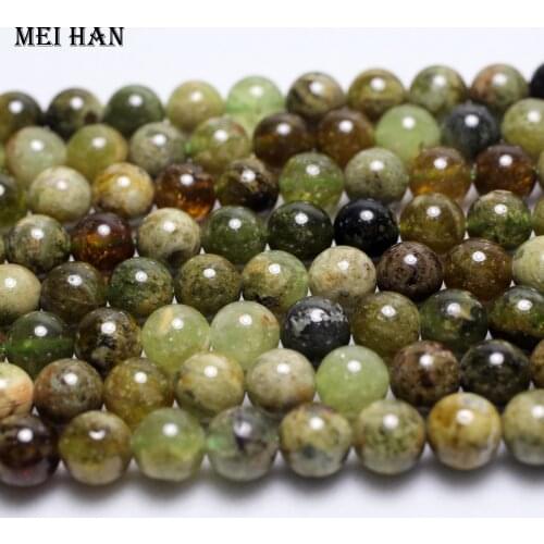 Meihan Free shipping natural 8mm 10mm 11.5-12mm green garnet smooth round loose stone beads for jewelry making design
