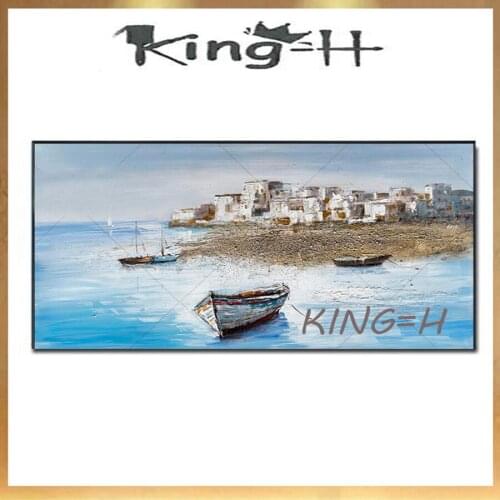 Fashion New Sea Blue Ship Water Hand Painted Abstract Oil Painting Canvas Art Home Decor Wall Pictures Modern No Frame Picture