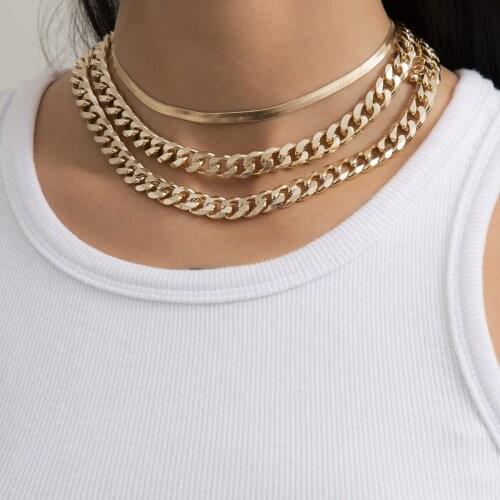 Fashion Vintage Copper Multi Layer Link Chain Necklace Punk Aluminum Aesthetic Snake Chain on The Neck Choker Necklace Jewelry