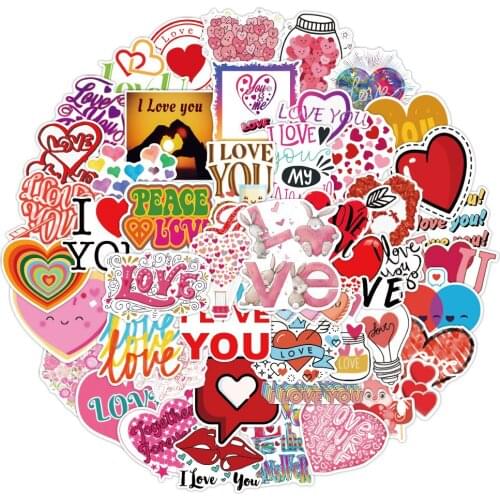 50Pcs LOVE Stickers For Notebook Laptop Scrapbooking Material Adesivos Pink Stickers Vintage Valentines Day Craft Supplies