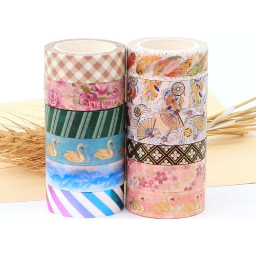 NEW 1PC Decorative Cute Feathers Blue Swan Flowers Washi Tapes DIY Bullet Journal Adhesive Masking Tape Kawaii Stationery