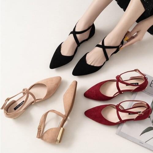 2021 New Women Shallow Ballet Flats High Quality Dress Flats Ladies Faux Suede Shoes Pointed Toe Size 41