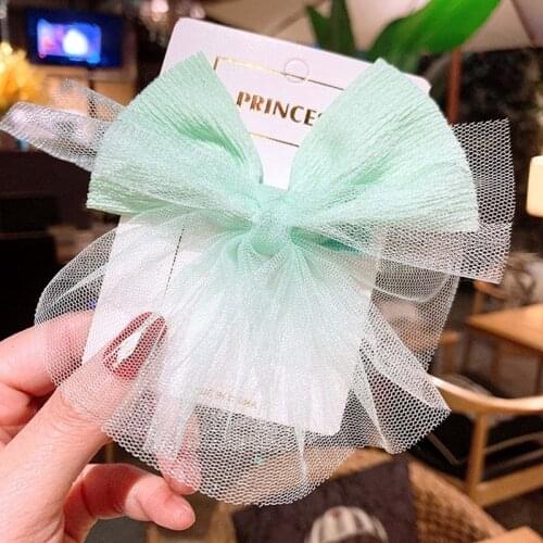 New Korean Sweet Girl Beautiful Colorful Lace Yarn Bow Duckbill Clip Children Girls Fashion Hairpins Hair Accessories