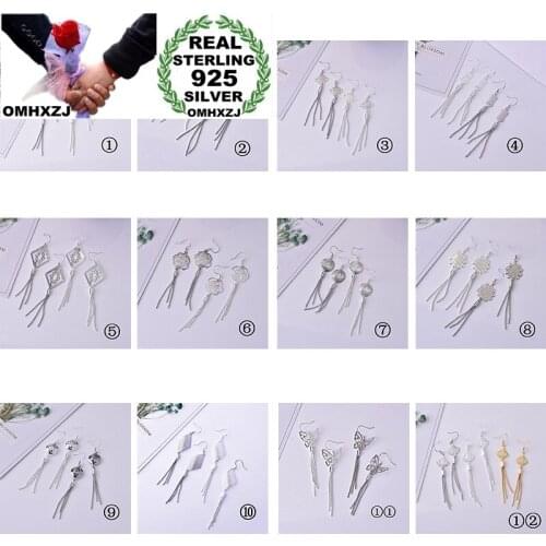 OMHXZJ Wholesale EA589 European Fashion Hot Woman Party Birthday Wedding Gift Geometric Tassel 925 Sterling Silver Drop Earrings