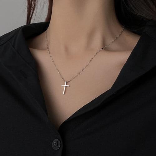 Titanium Steel Cross Pendant Necklace for Men Women Minimalist Jewelry Male Female Prayer Necklaces Chokers Silver Color Gift