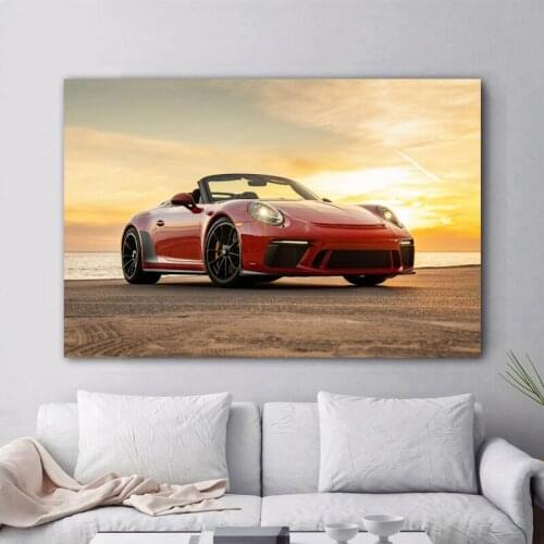 Porsches 911 Convertible Car Speedste Sea Sunset Wall Decor Art Canvas Print Posters Wooden Framed Paintings Room Decoration