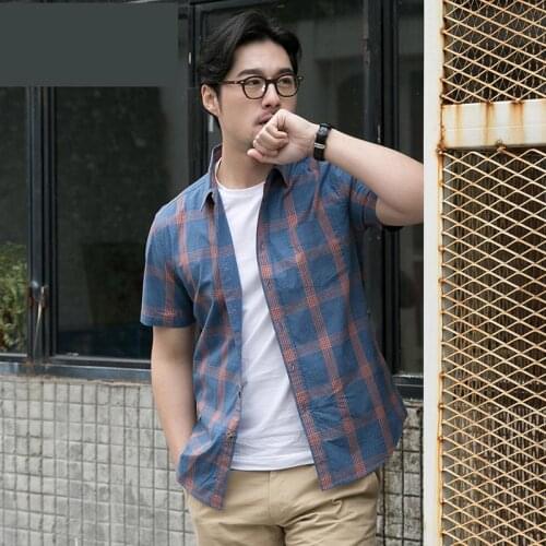2019 new arrival fashion Short sleeved mens Summer 100%Cotton Young Casual Shirts Casual Plaid plus size MLXL2XL3XL4XL5XL6XL