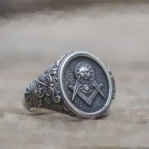 SECRET BOYS Mens Vintage Masonic Finger Ring Religious Punk Jewelry Party Gifts
