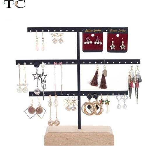 Three-layer Solid Wood Jewelry Earring Rack Tree Dangle Earrings Holder Ear Nail Rack Display Jewelry Display Props