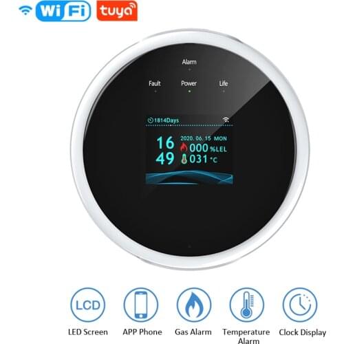 WIFI Smart Natural Gas Sensor Household Remotely Gas Alarm Wifi Temperature Detector Work With Tuya Smart life APP Home Security