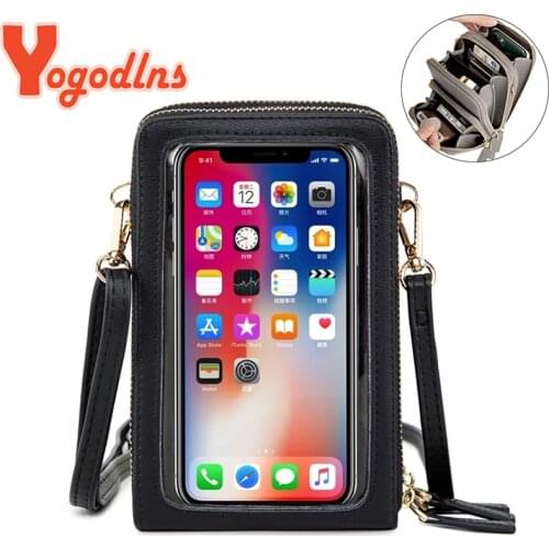 Yogodlns Touch Screen Crossbody Bag For Women PU Leather Shoulder Bag Multifunction Transparent Messenger Bag Shopping Purse sac