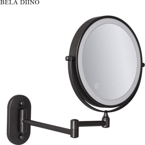 8" Double-side 10x Magnifying Led Light Makeup Mirror Cosmetics Shaving Folding Bathroom Round Wall Mirror with Backlight Black