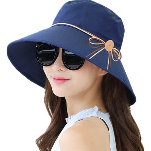 2019 New simple Women Summer Beach Travel Bowknot Wide Brim Sun Hat Reversible Foldable Cap girls hat