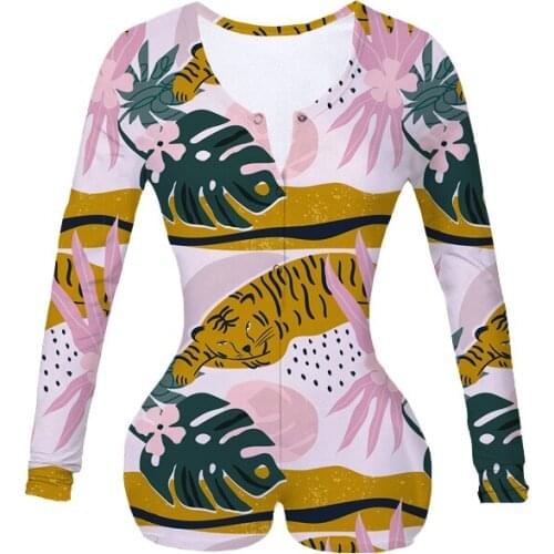 Women Custom Made Tigerlaxing Sublimation Print Summer Long Sleeves Onesie