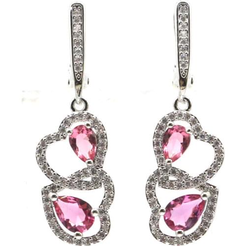 33x16mm New Arrival Jewelry Set Created Pink Raspberry Rhodolite Garnet CZ For Sister Silver Earrings Wholesale Drop Shipping