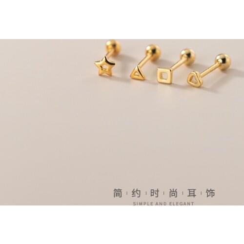 3mm Tinny REAL. 925 Sterling Silver Piercing Bead Ball & Hollow Star Heart Square Triangle ear Screw Stud Earrings C-G9562