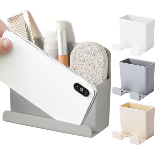 1PC Wall Mounted Organizer Storage Box Remote Control Mounted Mobile Phone Plug Wall Holder Charging Multifunction Holder Stand