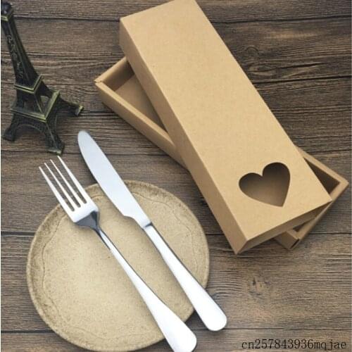 100Sets Stainless Steel Fork Knife Spoon Tableware Sets in Kraft Paper Box 23*7*3cm