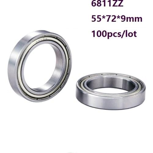 100pcs/lot 6811ZZ 6811 ZZ 6811Z 55×72×9mm Thin Deep Groove Ball Bearing Double metal cover 55*72*9 mm