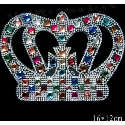 2pc/lot Crown pattern hot fix iron on transfers motif hot fix rhinestone transfers strass iron with glue hot fix motif