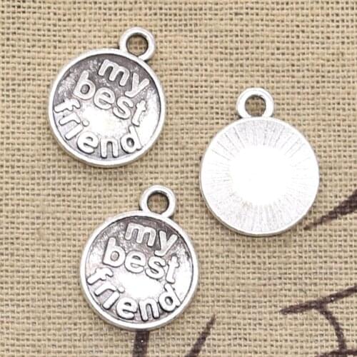 20pcs Charms Plates My Best Friend 18x15mm Antique Bronze Silver Color Pendants DIY Making Findings Handmade Tibetan Jewelry