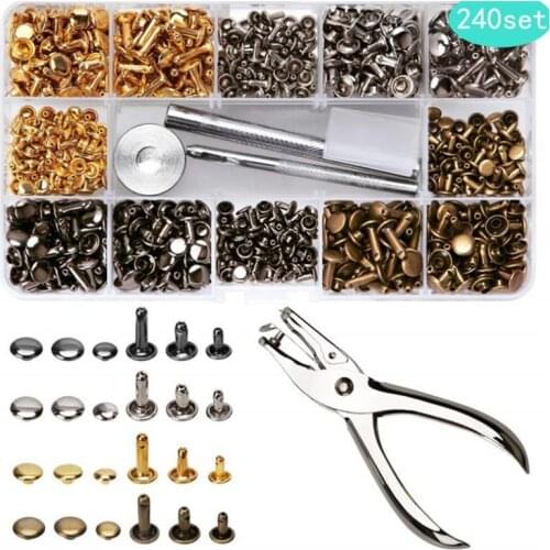 240 Sets / Lots Double Sided Rivets 4 Installation Tools Rivet Hat Nails Leather Craft Studs Storage Box