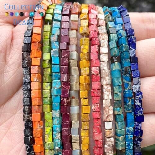 3mm Natural Stone Colorful Sea Sediment Jaspers Square Shoushan Loose Beads For Jewelry Making DIY Bracelet Accessories 15