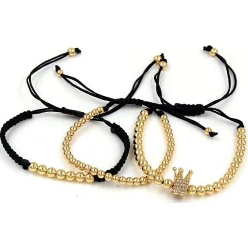 4mm 3PCS/Lot io4 gold silver Copper cz zircon cubic zirconia elastic ball bead crown Punk Macrame Charm Bracelet Bangles