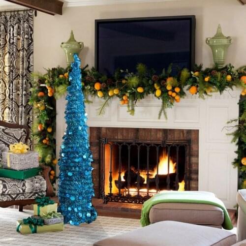 5 Foot Pop Up Tinsel Artificial Christmas Tree with Stand Blue Christmas Holiday New Year Decor
