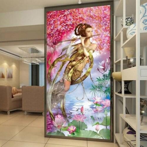 Diamond Embroidery Mosaic Painting Cross Stitch Full Dunhuang Flyiing Girl Playing the Flute Lotus DIY 5D Sale Decoration Gift