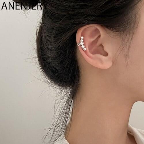 ANENJERY 1 Pair 925 Sterling Silver Double Layer Asymmetrical Clip Earrings Female No Pierced Ear Bone Earrings Wholesale