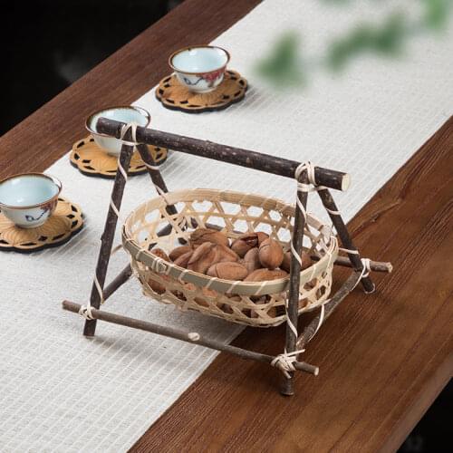 Handmade bamboo weaving storage basket nuts snack food food picnic bread container kitchen storage basket WF10251055