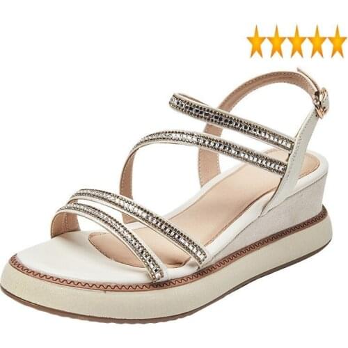 Summer Women Leisure Wedges Open Toe Chunky Platform Shoes Fashion Beading Buckle Ladies Rome Sandals Pink Footwear
