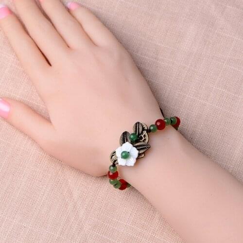 Jade Flowers Bracelet Chalcedony Agate Amulet Fashion Natural Charm Jewelry Gifts for Women Her