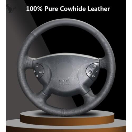 Car Black Genuine Leather Steering wheel cover for Mercedes Benz E63 W210 E240 E280 E320 2002 2003 2004 2005