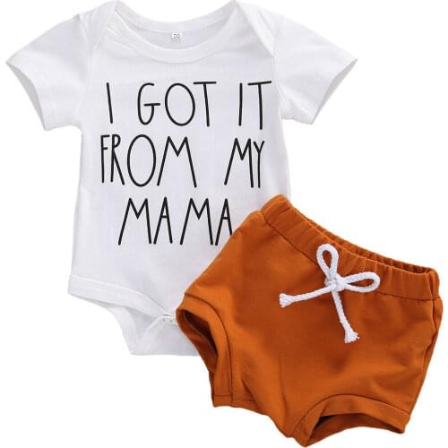 Citgeett Summer 0-24M Newborn Baby Girls Boys Clothes Sets Letter Print Short Sleeve Romper Tops+Solid Shorts 2pcs