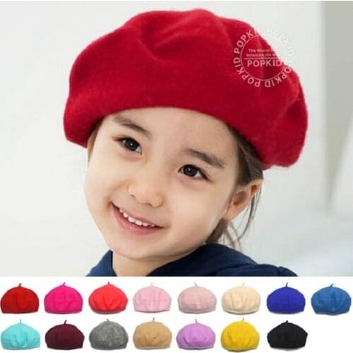 Baby Hat Children Stretch Beret Hats Retro Wool Pure Color Head Scarf Wrap Hat Cap Solid British Style Hat Photography Props