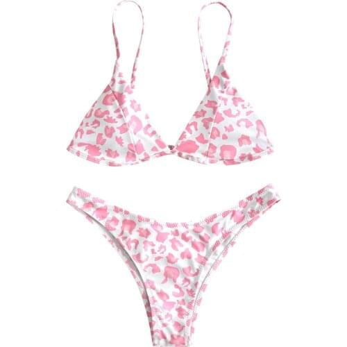 #FO Pink Leopard Women Bikini Push-Up Padded Bra Beachwear Sumemr Girls Bikini Set Swimsuit Swimwear bathing suit women