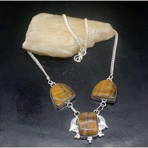 Gemstonefactory Jewelry Big Promotion 925 Silver Gold Tigers Eye Handmade Ladies Women Chain Necklace 40cm 20213505