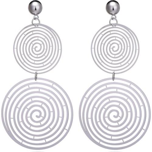 Geometric Round Filigree Metal Sheet Dangle Earrings Asymmetrical Hollow Round Pendant Long Earrings Women Exaggerated Jewelry