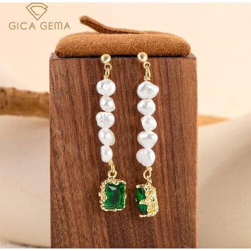 GICA GEMA 100% 925 Sterling Silver Emerald Pearl Earrings Fine Jewelry Wholesale
