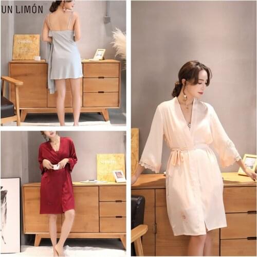 Silk Robe Women Sleepwear Ladies Sexy Satin Robe Sleepdress Nightdress Nightgown Sleepshirts Sexy Robe Sets