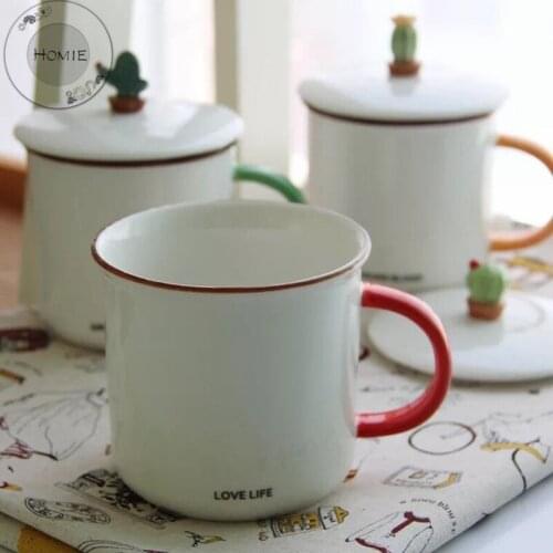 HOMIE Simple cute Plant cactus cup With lid cup Coffee Mug Large Capacity 375ml ceramics Mugs creative Drinkware Coffee Tea Cups